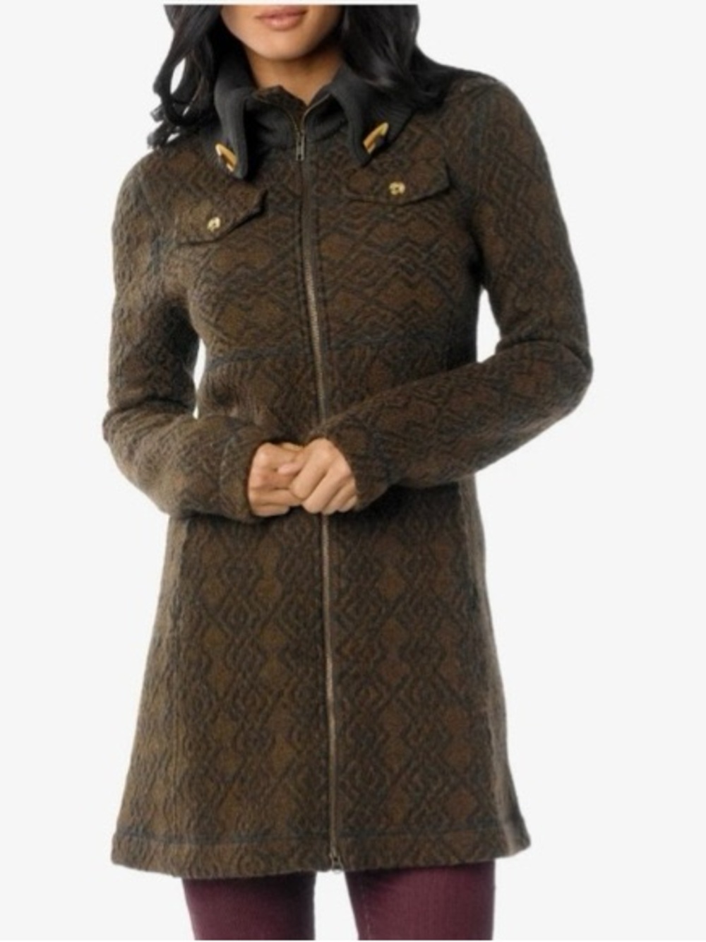 PrAna Annabel Wool-Blend Jacket Womens XS Geometric Pattern Olive Green
